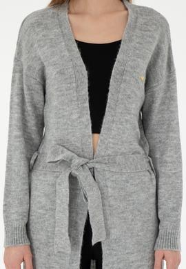 Kadın Gri Melanj Triko Hırka - 50297102023