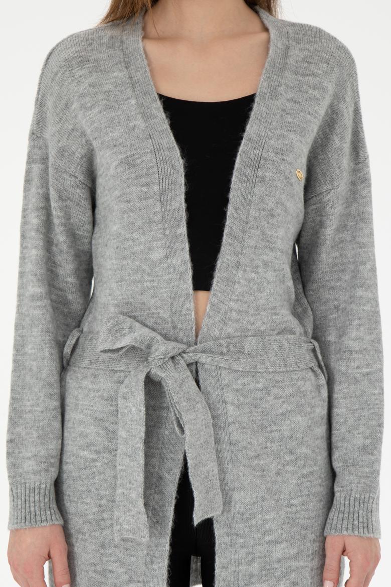 Kadın Gri Melanj Triko Hırka - 50297102023