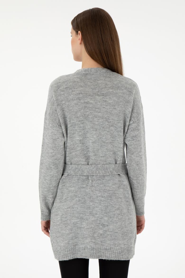 Kadın Gri Melanj Triko Hırka - 50297102023