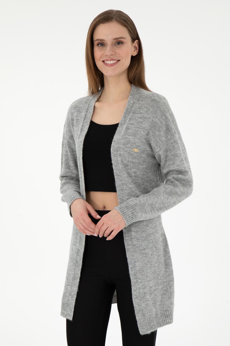 Kadın Gri Melanj Triko Hırka