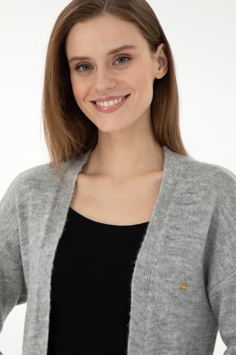 Kadın Gri Melanj Triko Hırka