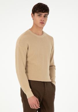 Erkek Regular Fit Bisiklet Yaka Kum Basic Kazak - 50298267034