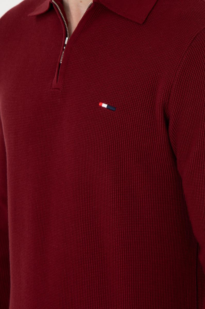 Erkek Regular Fit Yarım Fermuarlı Bordo Basic Kazak