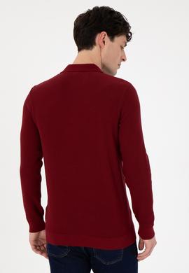 Erkek Regular Fit Yarım Fermuarlı Bordo Basic Kazak - 50298266020
