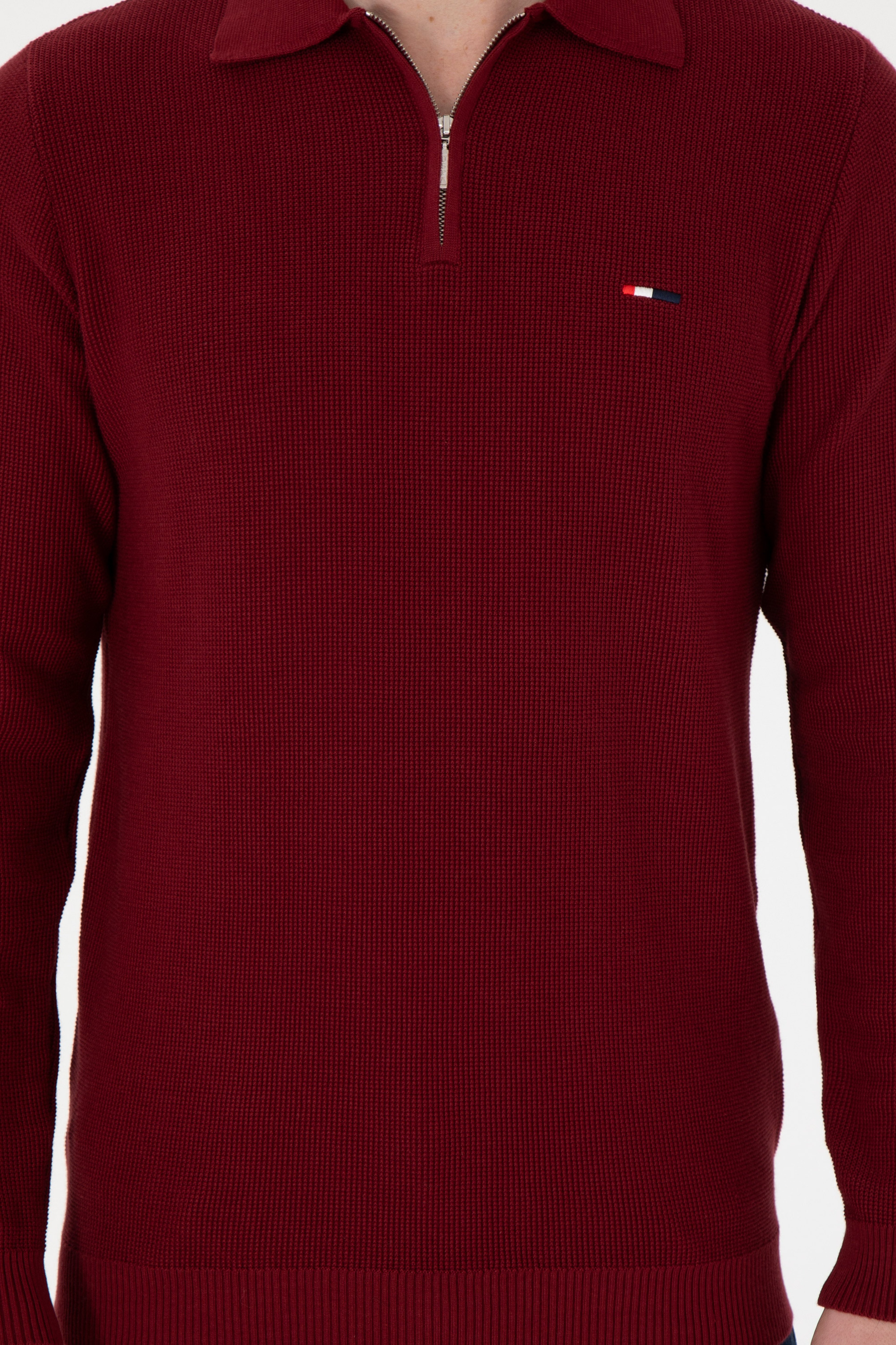 Erkek Regular Fit Yarım Fermuarlı Bordo Basic Kazak - Image 6