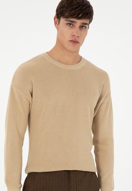 Erkek Regular Fit Bisiklet Yaka Kum Basic Kazak - 50298267034