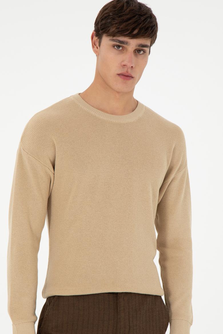 Erkek Regular Fit Bisiklet Yaka Kum Basic Kazak - 50298267034