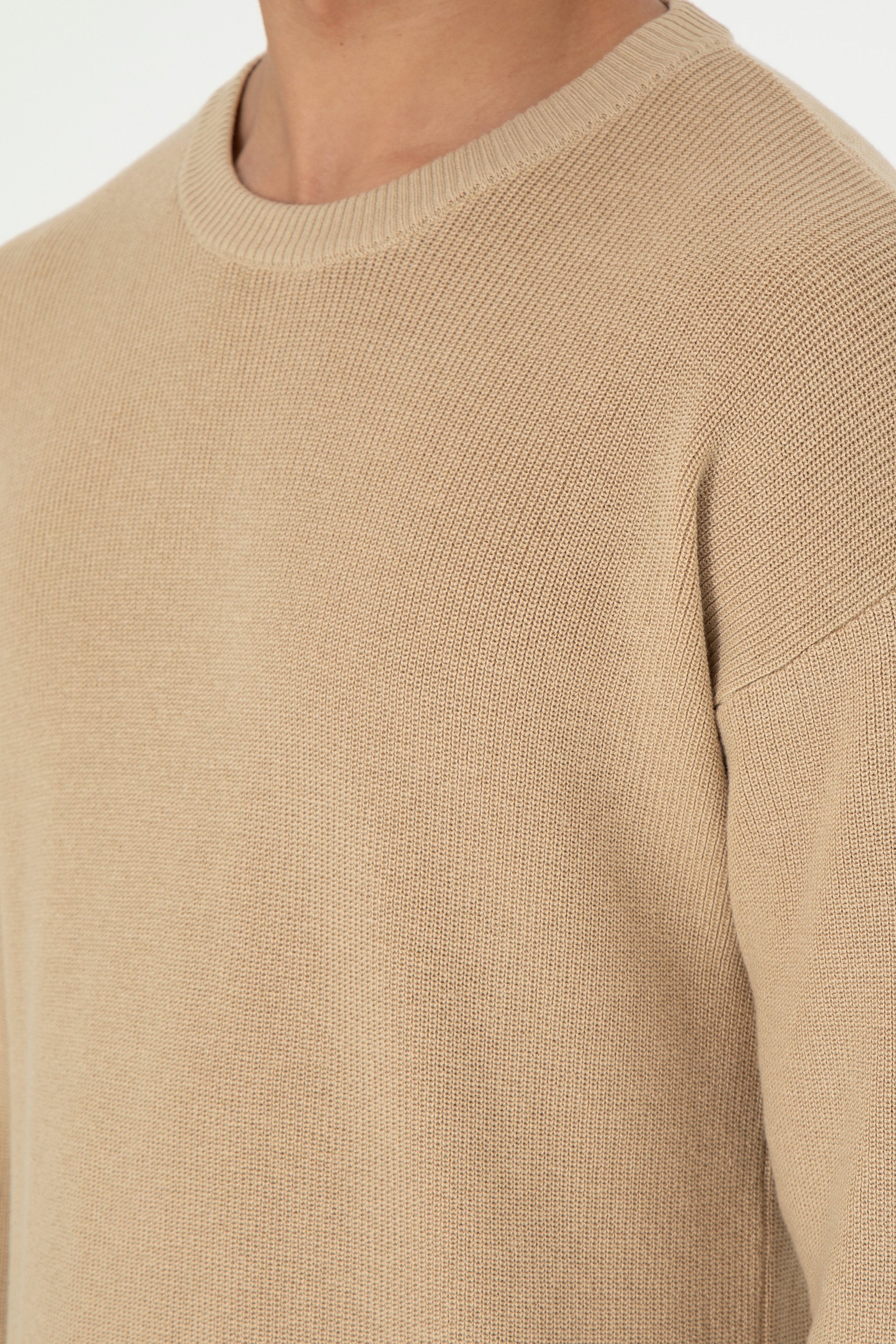 Erkek Regular Fit Bisiklet Yaka Kum Basic Kazak - Image 7