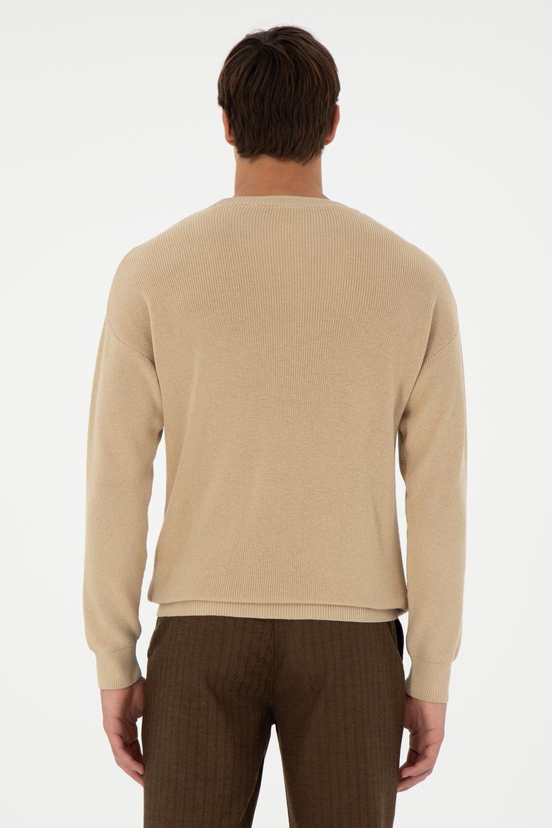 Erkek Regular Fit Bisiklet Yaka Kum Basic Kazak - 50298267034