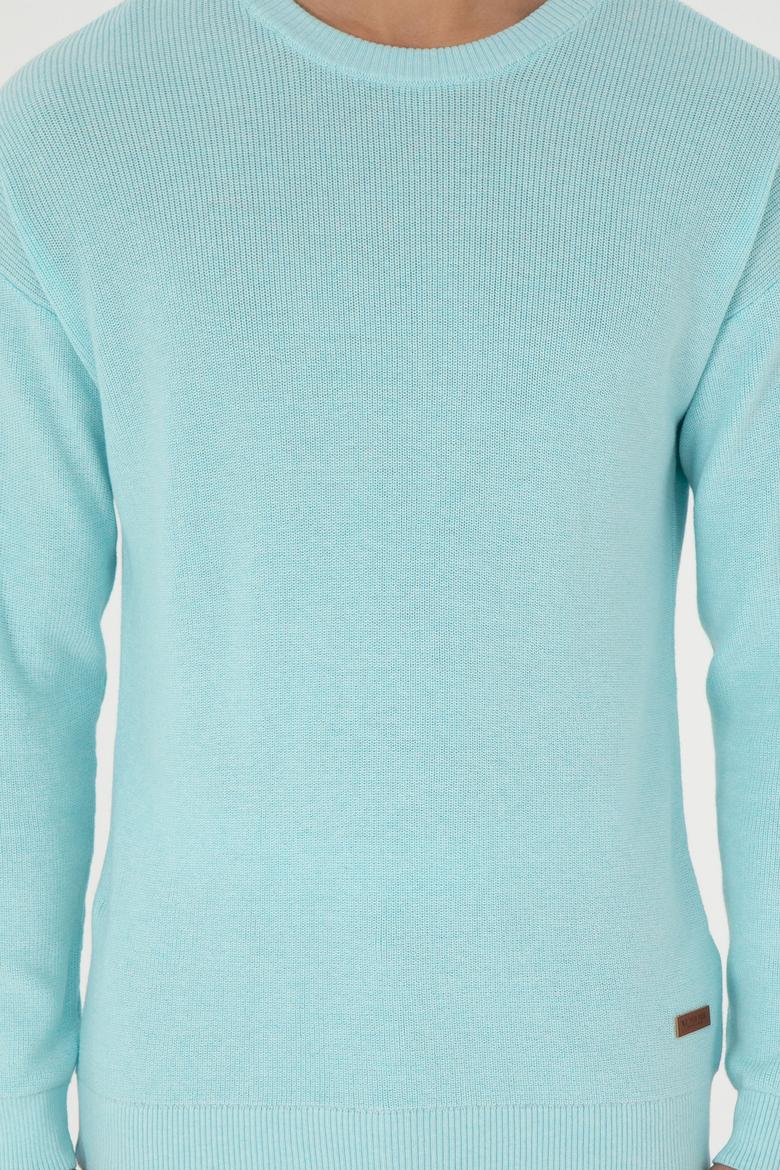 Erkek Regular Fit Bisiklet Yaka Açık Mavi Melanj Basic Kazak - 50298267025