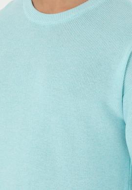 Erkek Regular Fit Bisiklet Yaka Açık Mavi Melanj Basic Kazak - 50298267025