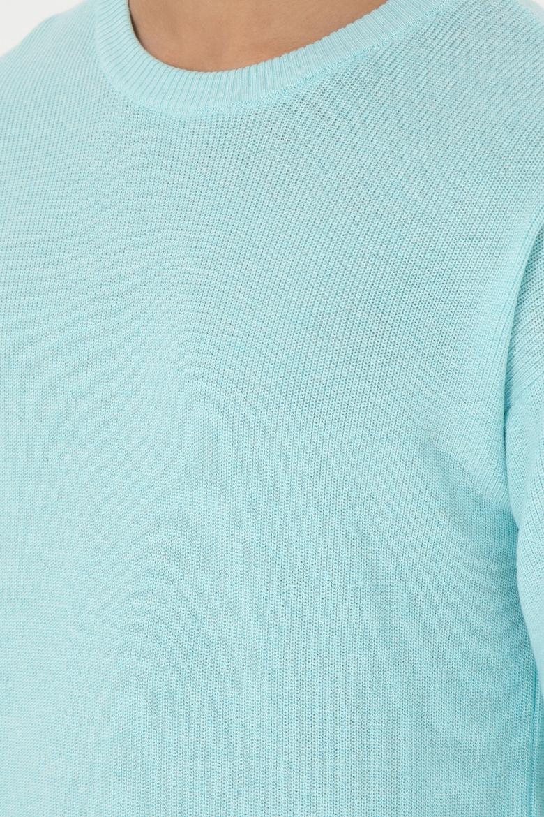 Erkek Regular Fit Bisiklet Yaka Açık Mavi Melanj Basic Kazak - 50298267025