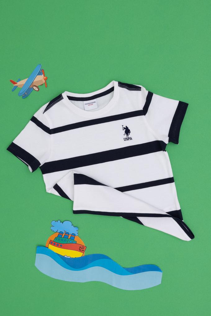 Erkek Çocuk Beyaz Bisiklet Yaka Tişört