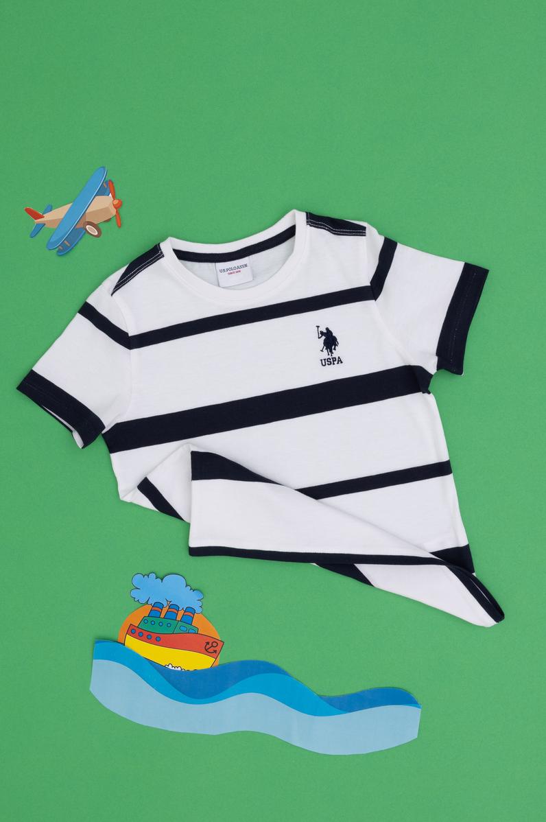 Erkek Çocuk Beyaz Bisiklet Yaka Tişört