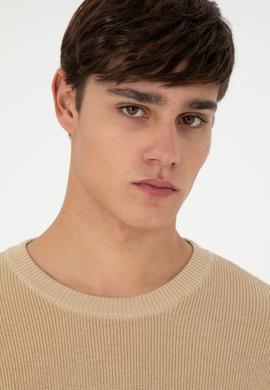 Erkek Regular Fit Bisiklet Yaka Kum Basic Kazak - 50298267034