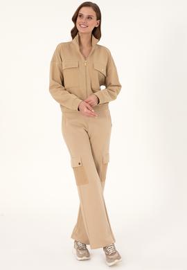 Kadın Kum Fermuarlı Dik Yaka Sweatshirt - 50299001008