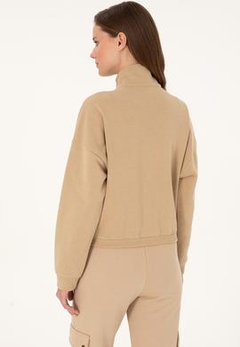 Kadın Kum Fermuarlı Dik Yaka Sweatshirt - 50299001008