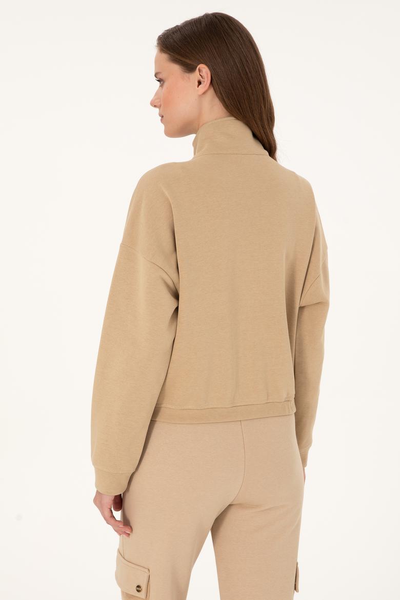 Kadın Kum Fermuarlı Dik Yaka Sweatshirt - 50299001008