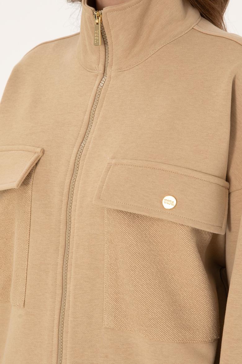 Kadın Kum Fermuarlı Dik Yaka Sweatshirt - 50299001008