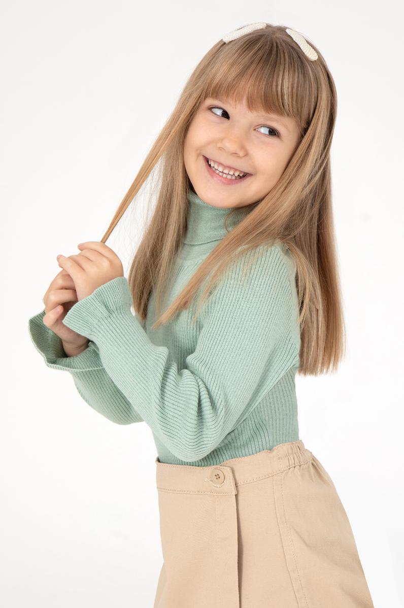 Kız Çocuk Su Yeşili Balıkçı Yaka Kazak