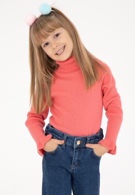 Kız Çocuk Nar Çiçeği Balıkçı Yaka Kazak - 50297166007