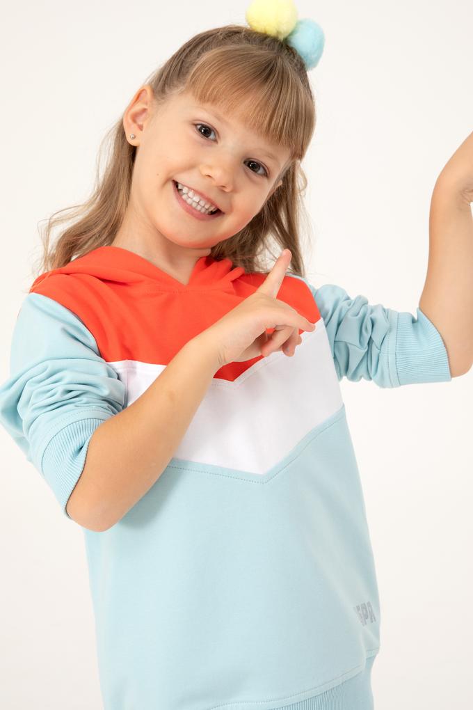 Kız Çocuk Su Yeşili Kapüşonlu Sweatshirt