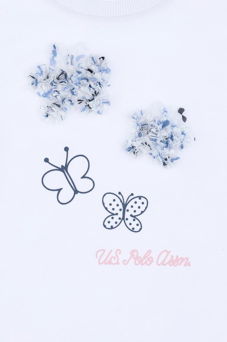 Kız Çocuk Beyaz Bisiklet Yaka Sweatshirt