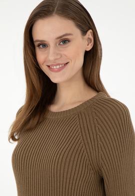 Kadın Haki Bisiklet Yaka Kazak - 50297095028