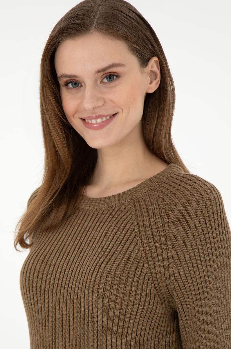 Kadın Haki Bisiklet Yaka Kazak