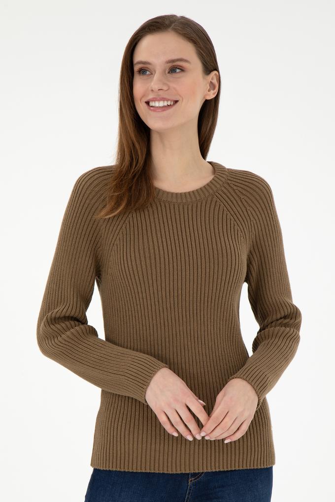 Kadın Haki Bisiklet Yaka Kazak