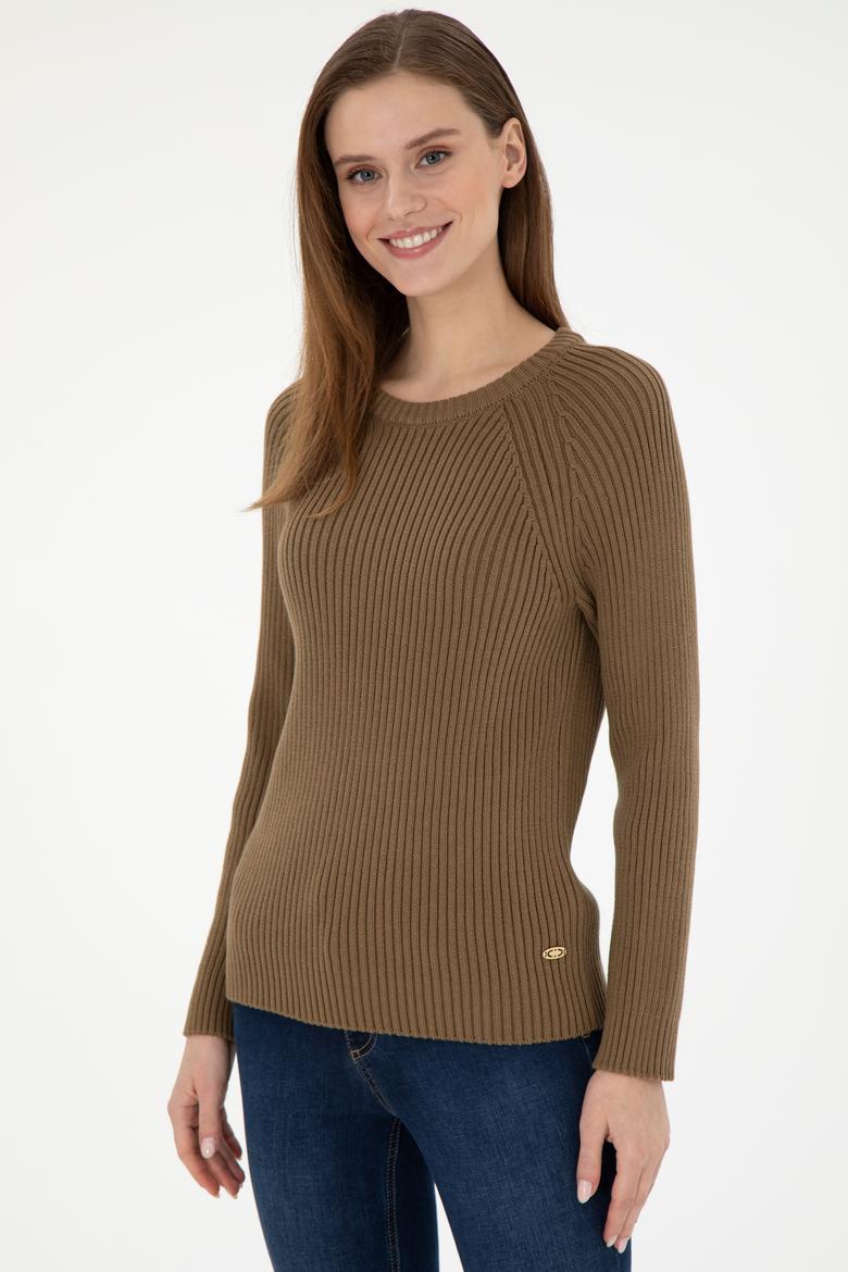 Kadın Haki Bisiklet Yaka Kazak - 50297095028