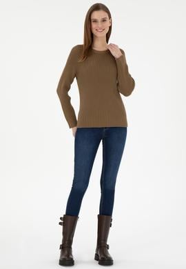 Kadın Haki Bisiklet Yaka Kazak - 50297095028