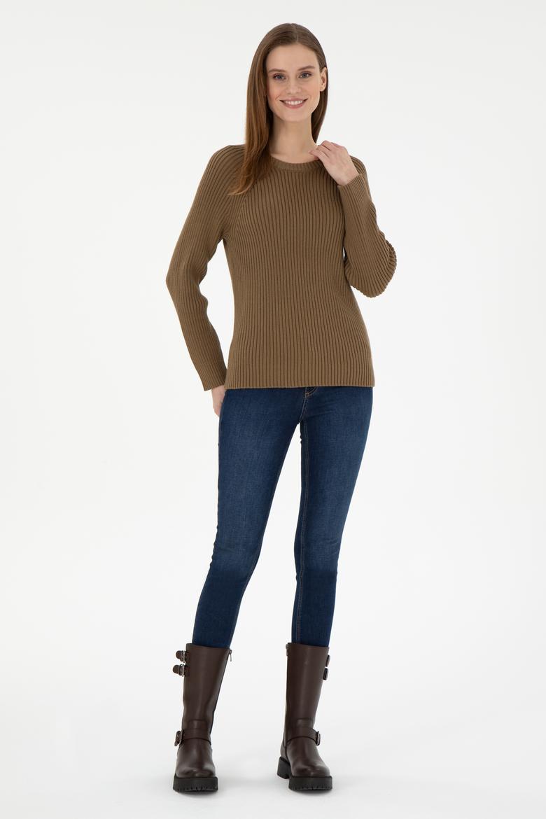 Kadın Haki Bisiklet Yaka Kazak - 50297095028