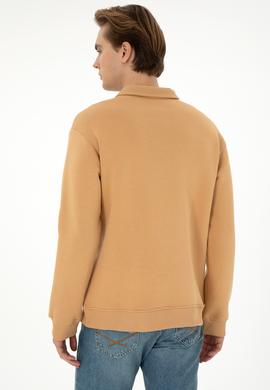 Erkek Comfort Fit Yarım Fermuarlı Camel Basic Sweatshirt - 50298265063