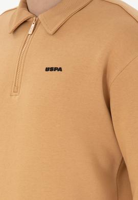 Erkek Comfort Fit Yarım Fermuarlı Camel Basic Sweatshirt - 50298265063