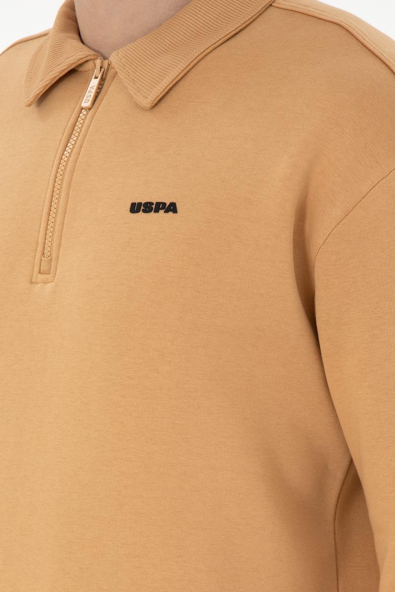 Erkek Comfort Fit Yarım Fermuarlı Camel Basic Sweatshirt - 50298265063