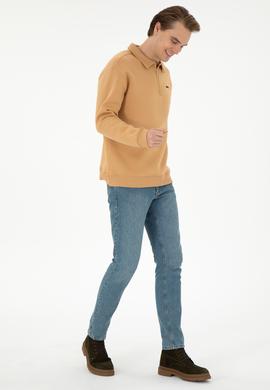 Erkek Comfort Fit Yarım Fermuarlı Camel Basic Sweatshirt - 50298265063