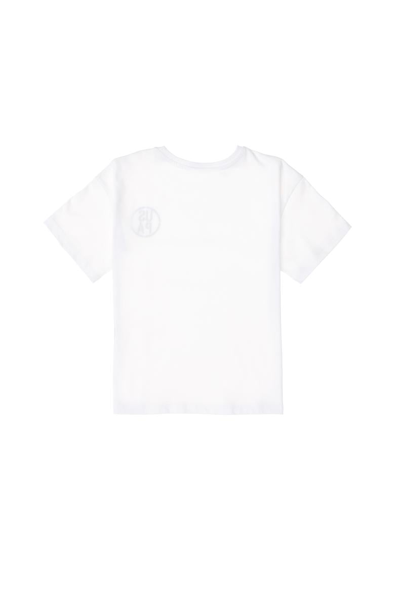 Erkek Çocuk Beyaz Oversize Bisiklet Yaka Tişört - 50298981011