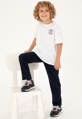 Erkek Çocuk Beyaz Oversize Bisiklet Yaka Tişört - 50298981011