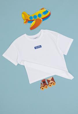 Erkek Çocuk Beyaz Oversize Bisiklet Yaka Tişört - 50298982010