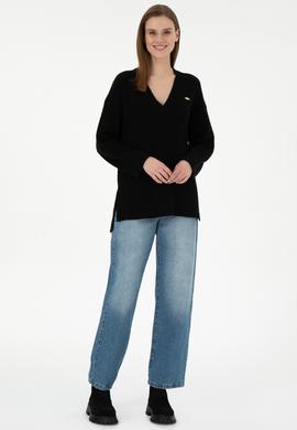 Kadın Siyah V Yaka Kazak - 50297120012