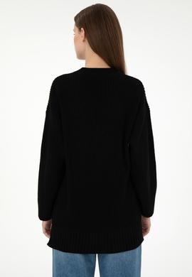 Kadın Siyah V Yaka Kazak - 50297120012