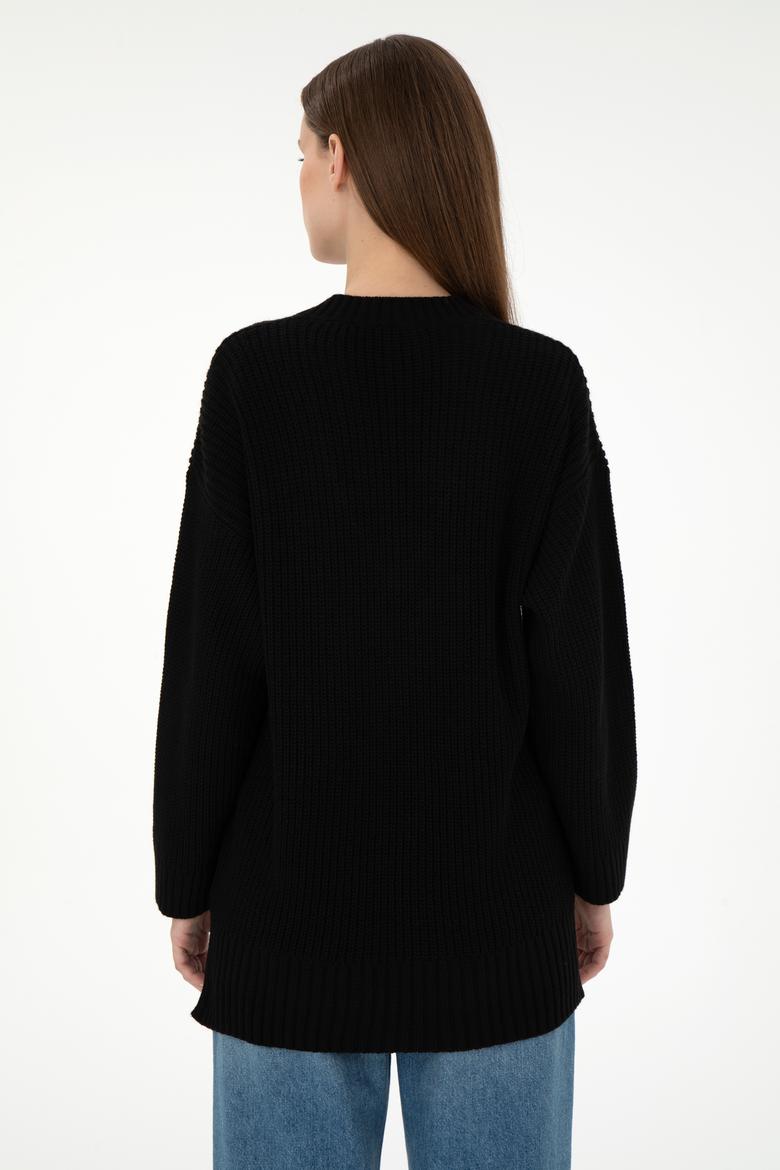 Kadın Siyah V Yaka Kazak - 50297120012