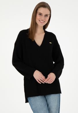 Kadın Siyah V Yaka Kazak - 50297120012
