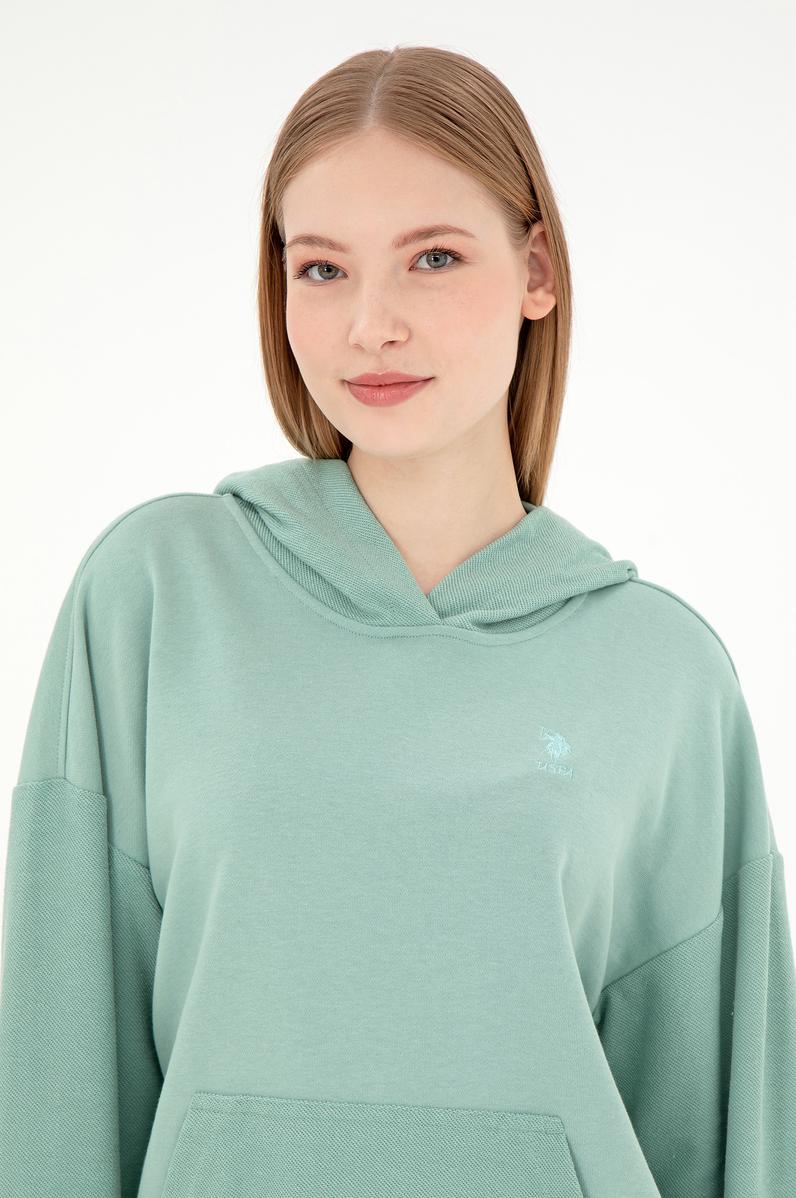 Kadın Su Yeşili Kapüşonlu Sweathırt