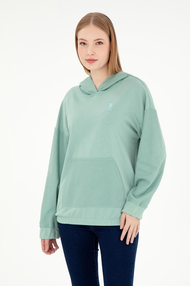 Kadın Su Yeşili Kapüşonlu Sweathırt