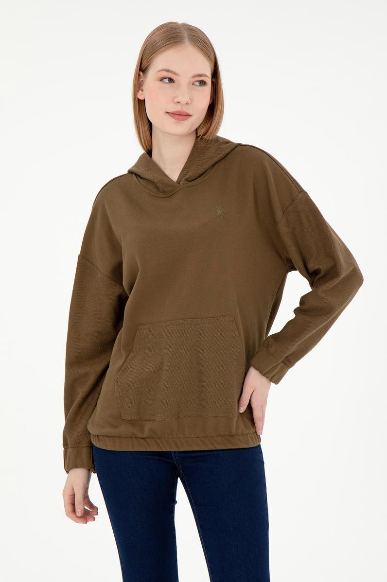 Kadın Haki Kapüşonlu Sweathırt