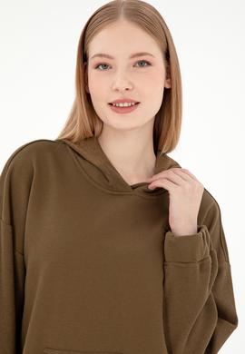 Kadın Haki Kapüşonlu Sweathırt - 50291264008