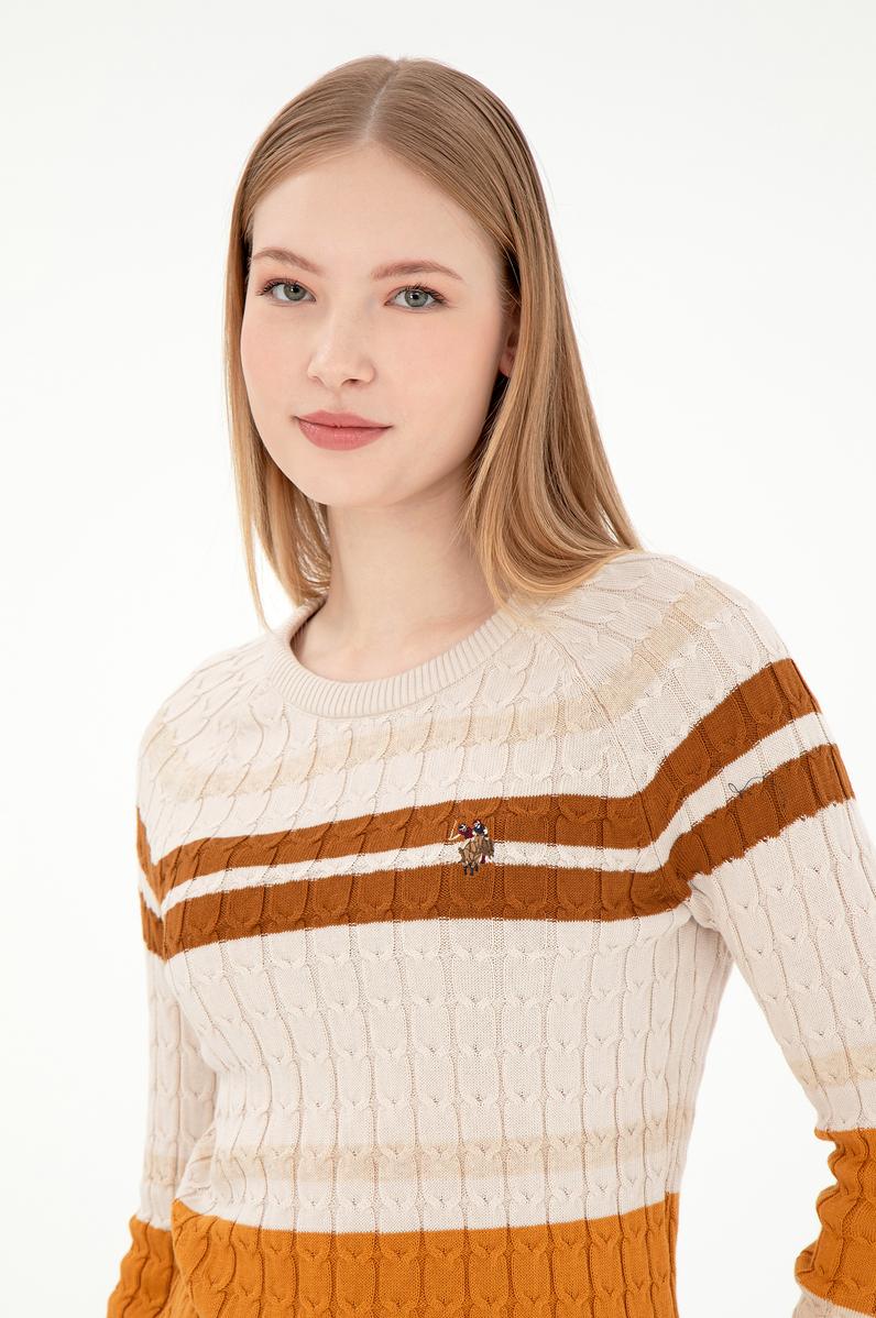 Kadın Taş Melanj Bisiklet Yaka Kazak