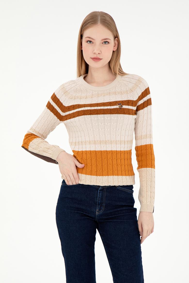 Kadın Taş Melanj Bisiklet Yaka Kazak